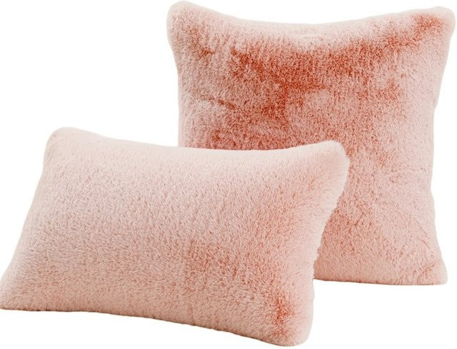 Inyahome Kissenbezug aus Kunstkaninchenfell in Rosa und Beige mit Reißverschluss - Bild 1
