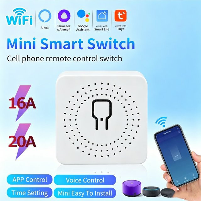 Tuya WiFi Smart Switch Modul 16A 20A Relais Empfänger in Weiß mit App und Sprachsteuerung für Alexa und Google Home - Bild 1