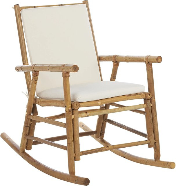 Beliani Schaukelstuhl im Boho-Stil aus Bambus in Weiss und hellem Holzfarbton, B/T/H: 56 x 42 x 87 cm - Bild 1
