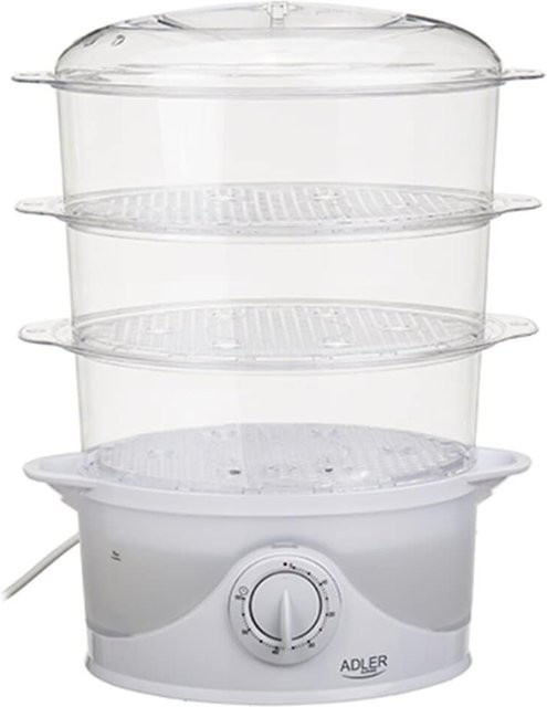 Adler AD 633 Dampfgarer in Weiß mit 3 Behältern, 9l Volumen und Reisschale, 800W - Bild 1