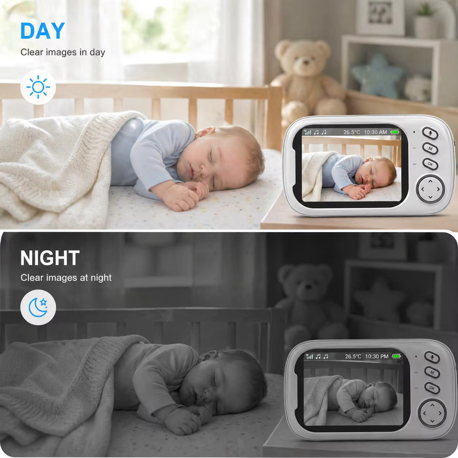 Aegiscam Video-Babyphone mit 3,5-Zoll-Display, Infrarot-Nachtsicht, Zwei-Wege-Kommunikation, Temperaturüberwachung und Geräuscherkennung, Weiß - Bild 3