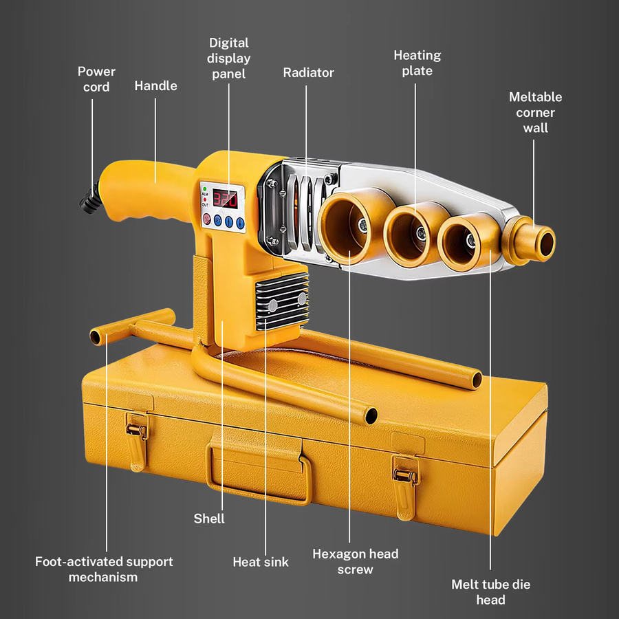 DWiusty Rohrschweißmaschine 1000W 220V Thermofusionsgerät für PB, PP, PE und PPR in Gelb - Bild 2