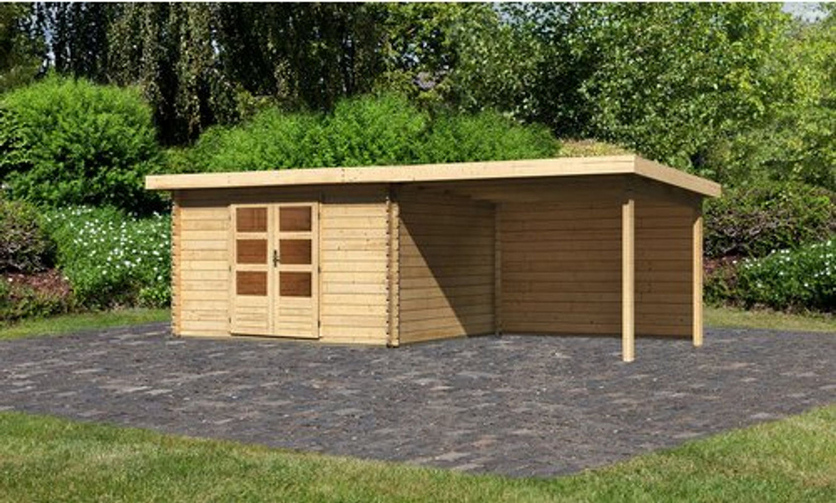 KARIBU Gartenhaus Bastrup aus Holz in Beige mit Anbaudach und Rückwand B/H/T: 640 x 222 x 297 cm - Bild 2