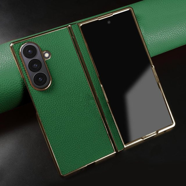 Lychee Echte Lederhülle für Samsung Galaxy Z Fold 7, 6, 4 oder 3 5G in Grün - Bild 1