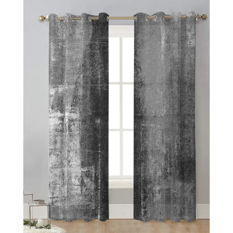 Yiran Furniture Transparent Voile Vorhang in Schwarz und Grau mit Ösen, B: 135 cm, H: 115 cm - Bild 1