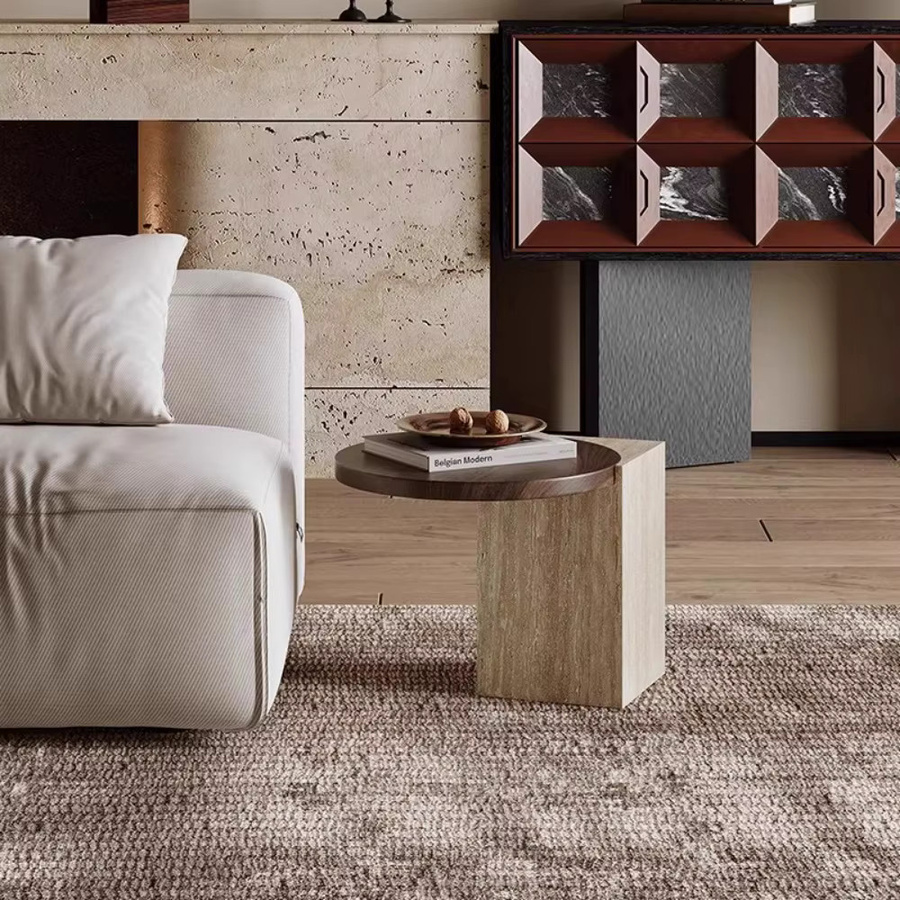 MDUG Moderner Couchtisch im Nordic-Stil mit Marmor-Optik und runder Oberfläche in Matt - Bild 2