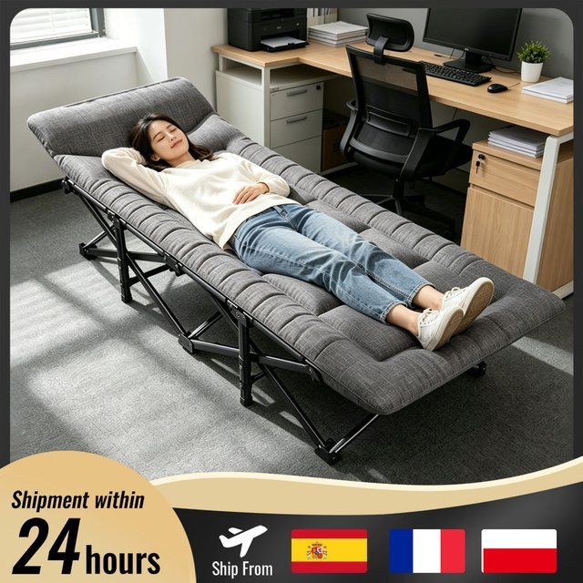 HGTUGO Klappbares Campingbett Grau mit Kissen und Seitentaschen, Tragbares Outdoor-Campingbett für Erwachsene mit 200 kg Tragkraft - Bild 1