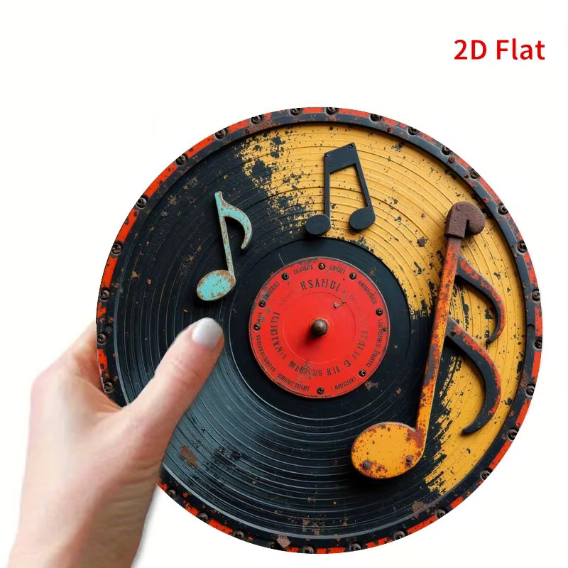 Potdemiel Vintage-Schallplatten-Kranzschild aus Eisen, runde Wanddekoration mit Musiknoten in Multicolour, Durchmesser: 20 cm - Bild 4