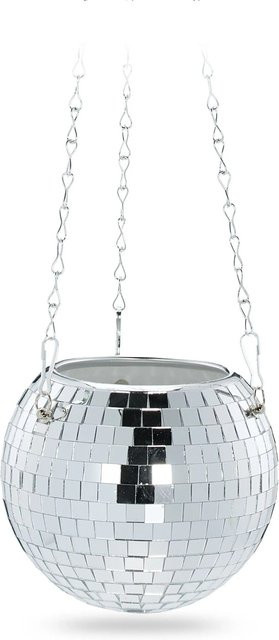 Relaxdays Hängeampel Discokugel aus Glas und Eisen in Silber, Durchmesser: 15 cm, Länge: 62,5 cm - Bild 1