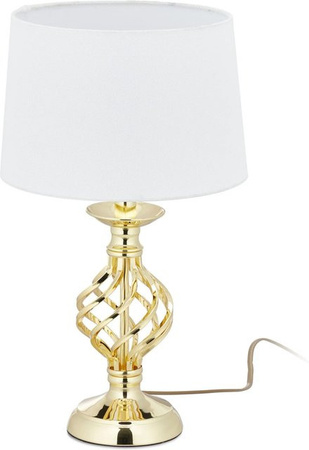Relaxdays Tischlampe aus Eisen und Stoff in Gold und Weiß, dimmbar mit Touch-Funktion, Höhe: 43,5 cm, Durchmesser: 25 cm
