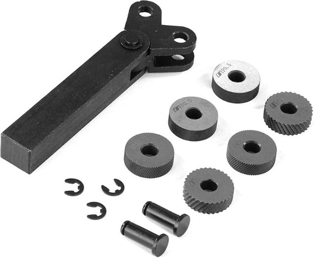 Meterk 7-teiliges Stahl-Doppelrad-Rändelwerkzeug-Set in Schwarz mit 0,5 mm, 1 mm und 2 mm Rad für die Drehmaschine - Bild 1