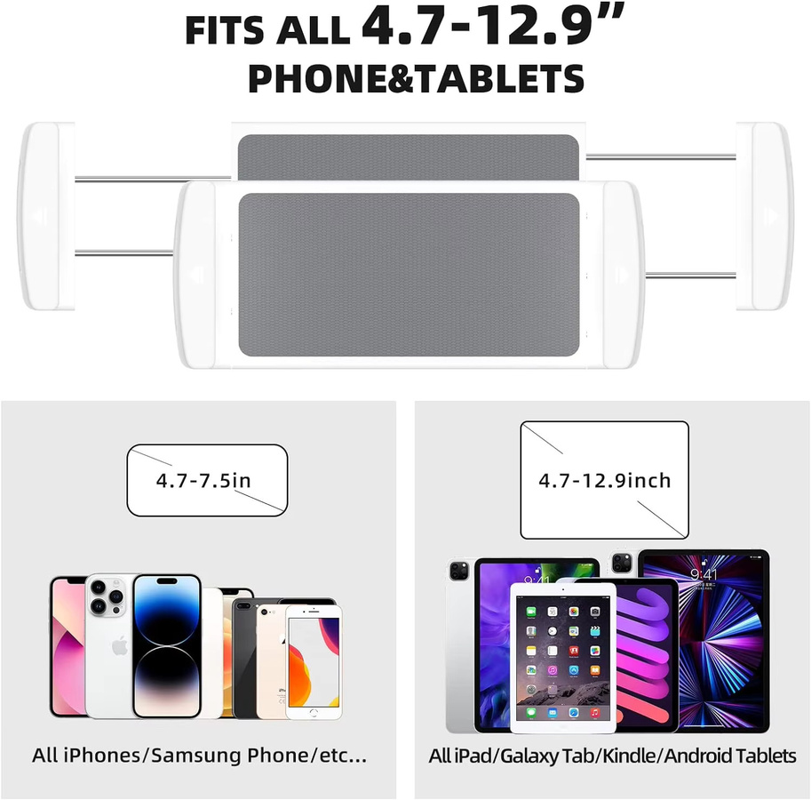 Eary Tablet-Bodenständer aus Aluminiumlegierung, höhenverstellbar und 360 Grad drehbar, Handyhalterung für iPhone und iPad in Silber oder Weiß - Bild 3