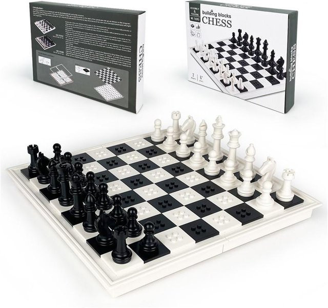 Yiran toy Schachspiel Faltbare Bausteine mit Aufbewahrungsbox Schwarz Weiß - Bild 1