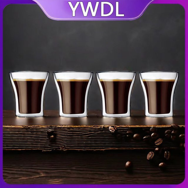 YWDL Doppelwandige Glasbecher aus Borosilikatglas, transparente Espressotassen für Kaffee und Tee, 80 ml - Bild 1