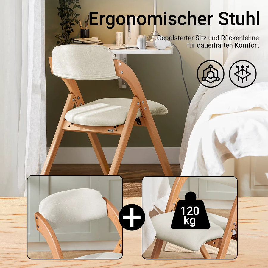SoBuy FST92x2 Klappstuhl aus Holz mit Polsterung, 2er Set in Dunkelgrau, ergonomisch und platzsparend, B/T/H: 47,5 x 59 x 77 cm - Bild 3