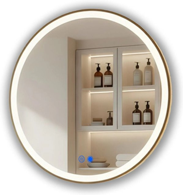 ARTFORMA LED Badspiegel Rund mit Beleuchtung und Antibeschlag in Gebürstetes Gold, Durchmesser: 80 cm - Bild 1