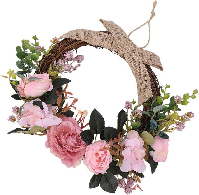 Künstlicher Frühlingsblumenkranz mit Hortensien und Pfingstrosen in Schwarz für deine Tür- oder Kamin-Dekoration - Bild 1