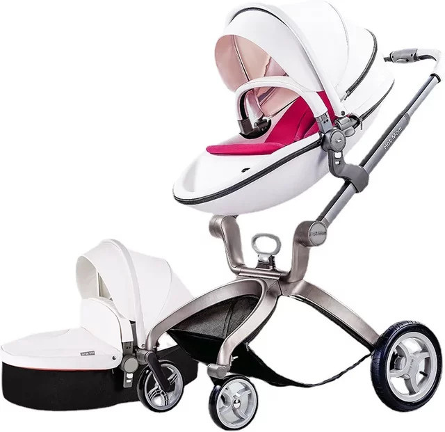Hotmom Kombi-Kinderwagen in Braun und Weiß, faltbarer Zwei-Wege-Kinderwagen mit hoher Sitzposition für Kinder von 0 bis 4 Jahren - Bild 1