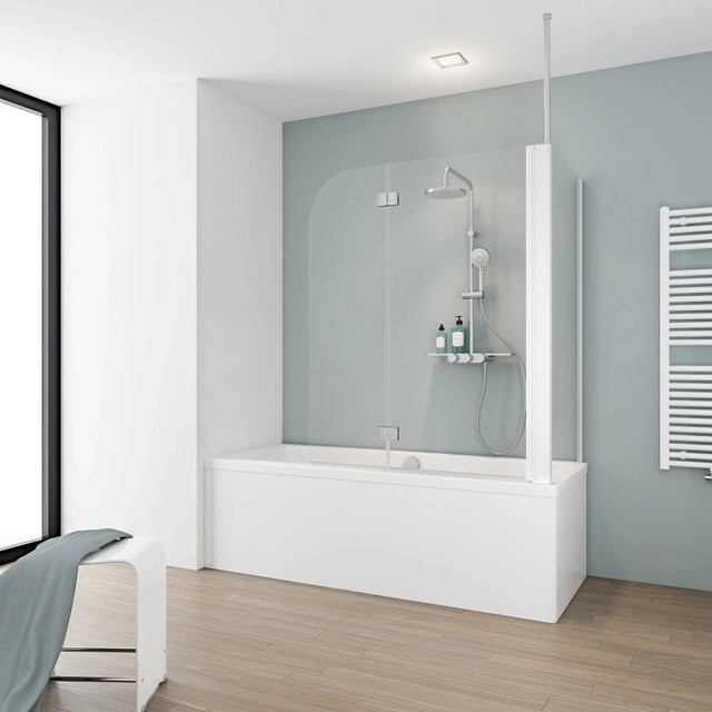 Schulte Badewannenaufsatz 2-teilig mit Seitenwand aus Echtglas, transparent/weiß, B/H: 116,4 x 80,0 cm - Bild 1