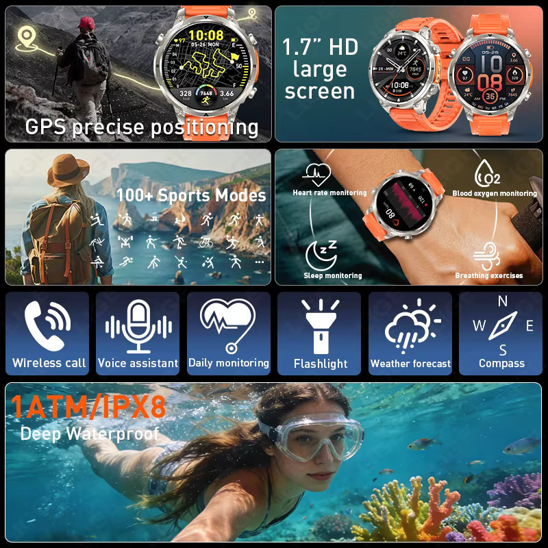 LIGE Smartwatch, GPS, Bluetooth, Silikon, Schwarz, Herren - Bild 5