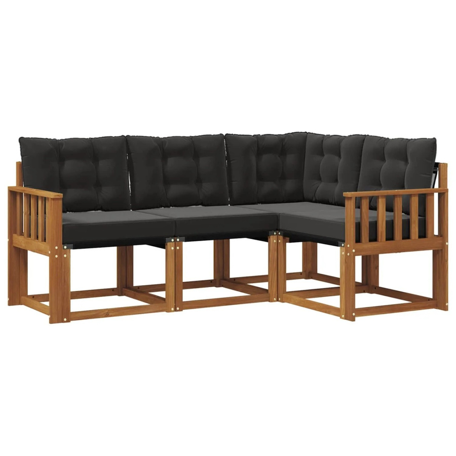 vidaXL Outdoor-Sofagarnitur 4-teilig aus Akazienholz und Textilene in Natur und Schwarz mit Kissen - Bild 2