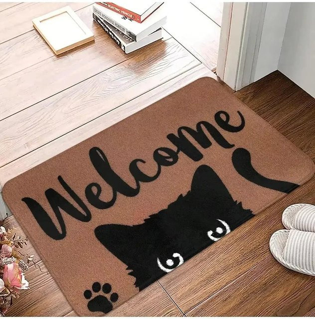 Lodestar Willkommensmatte Schwarze Katze, rutschfeste Teppichmatte aus Polyester für Wohnzimmer, Schlafzimmer oder Badezimmer, B/T: 50 x 30 cm - Bild 1