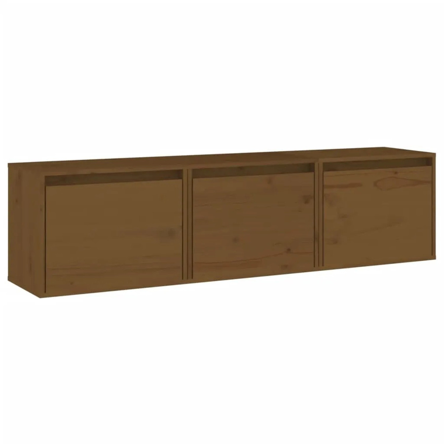 vidaXL TV-Schränke Set aus Kiefer-Massivholz in Honigbraun, 3 Stück, Wandmontage, B/T/H: 45 x 35 x 30 cm, 45 x 35 x 30 cm, 45 x 35 x 30 cm - Bild 2