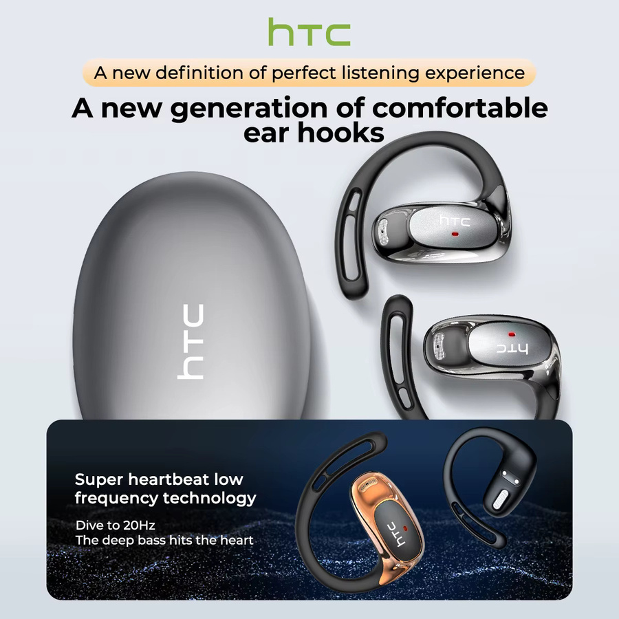 HTC NE35 Kabellose Bluetooth-Kopfhörer mit KI-Sprachübersetzung, OWS Niedriglatenz-In-Ear-Sportkopfhörer mit Mikrofon in Schwarz und Grau - Bild 2