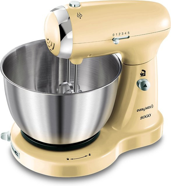 SOGO Retro Küchenmaschine 3-in-1 Mixer, Rührgerät und Teigmaschine in Beige aus Edelstahl - Bild 1