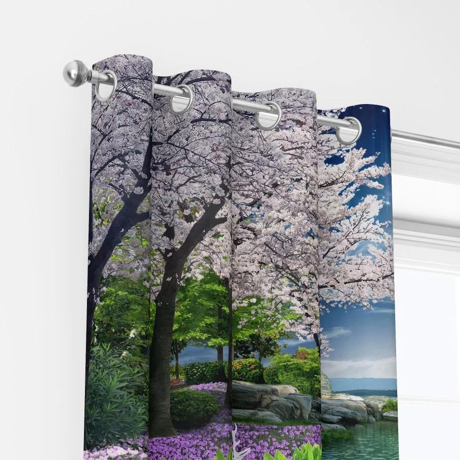 2er-Set Mond und Kirschbaum Vorhänge im Boho-Stil, halbtransparent, mehrfarbig, Breite: 60 cm, Höhe: 60 cm - Bild 3