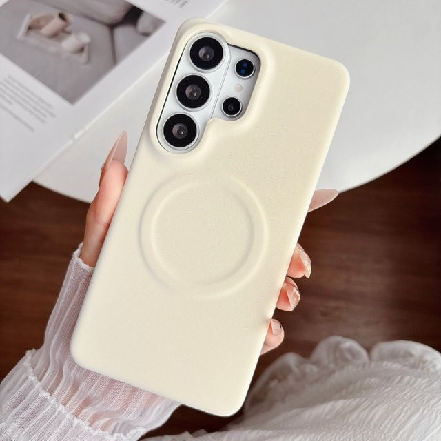 Luxuriöse Handyhülle aus mattiertem Samt-PU-Leder für Samsung Galaxy S25 S26 Ultra mit MagSafe magnetischer Ladefunktion in Weiß - Bild 1