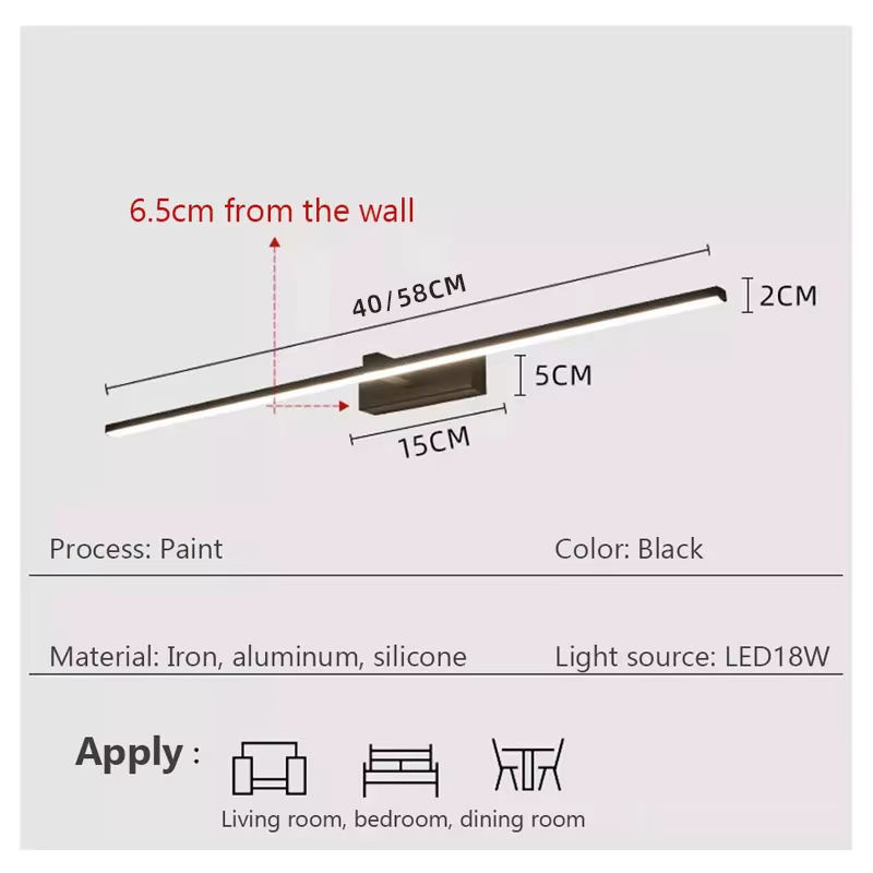 DARHYN LED Wandlampe für Badezimmer und Spiegel in Weiß oder Schwarz, moderne wasserdichte Design-Leuchte - Bild 6