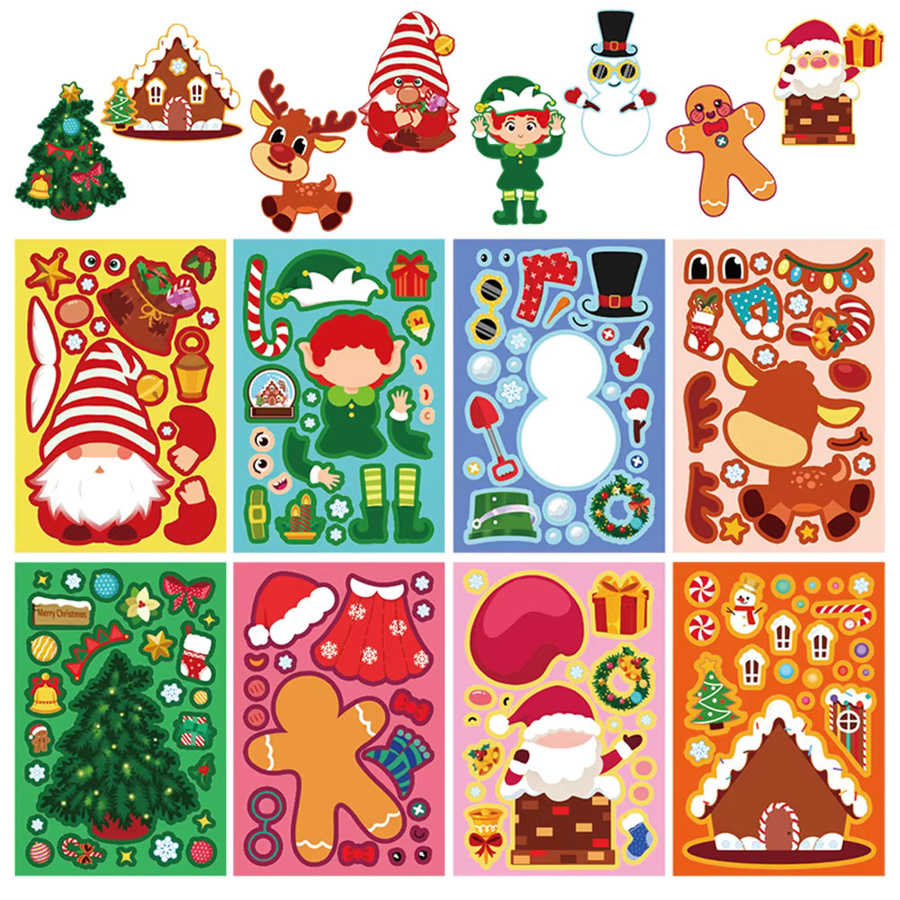 Cartoon-Weihnachts-Puzzle-Aufkleber, Weihnachten, 8/16 Stück - Bild 2