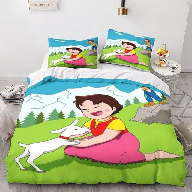 Anime Mädchen Heidi Bettwäscheset aus Mikrofaser mit Deckenbezug und Kissenbezügen, Mehrfarbig, B/H: 70 x 133 cm - Bild 1