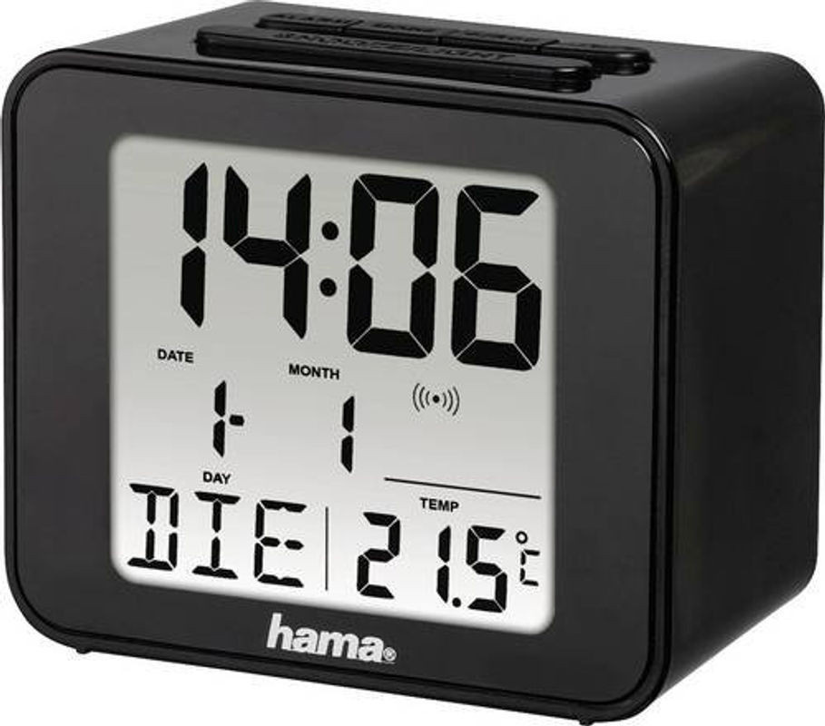 Hama Cube Digital Funkwecker Schwarz mit Thermometer, Datumsanzeige und Beleuchtung - Bild 1