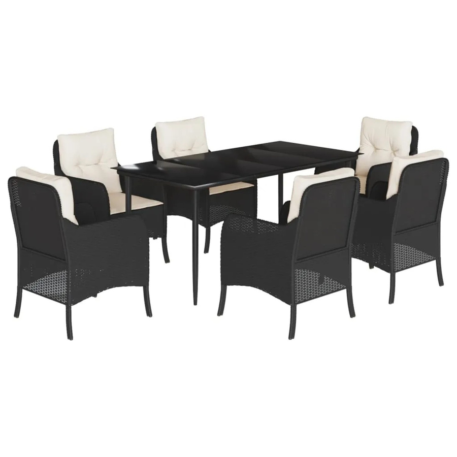 vidaXL 7-teilige Garten-Essgruppe aus Poly Rattan in Schwarz mit Kissen und Hartglas-Tischplatte - Bild 2