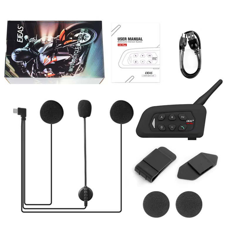 EJEAS V4 PLUS und 2 Stück V6 PRO Bluetooth Helm-Intercom-Set mit Voll-Duplex-Mikrofon, wasserdicht, Schwarz - Bild 4