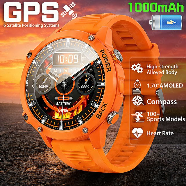 yaocx Smartwatch, Herren, Schwarz, Silikon, Kompass, Bluetooth - Bild 1