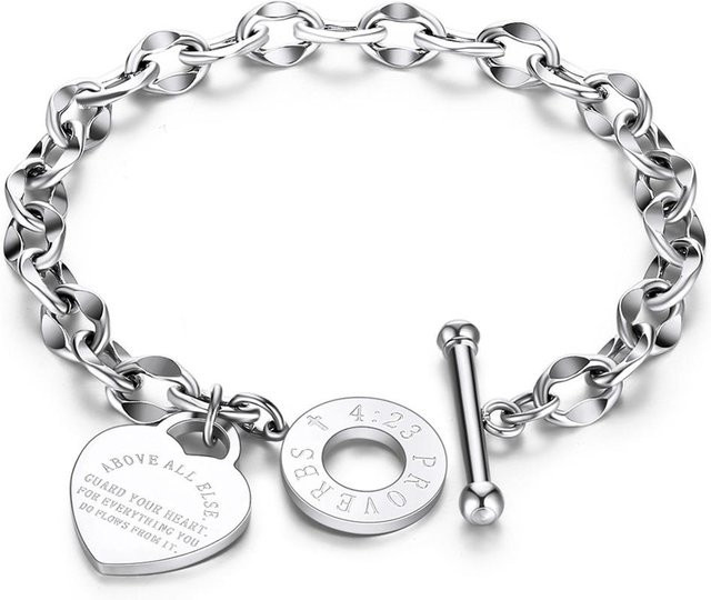 YIRAN Jewelry Armband Edelstahl, Herz, silber, Damen, 18cm - Bild 1