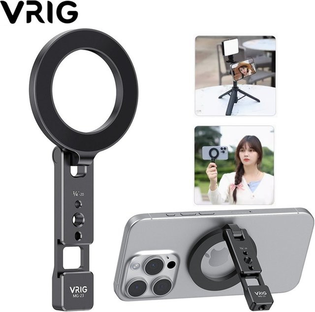 VRIG Multifunktions Magnet-Telefonhalterung für MagSafe iPhone und Android, Desktop-Stativ mit 1/4 Zoll Gewinde und Kaltgewindeschuh, Schwarz - Bild 1