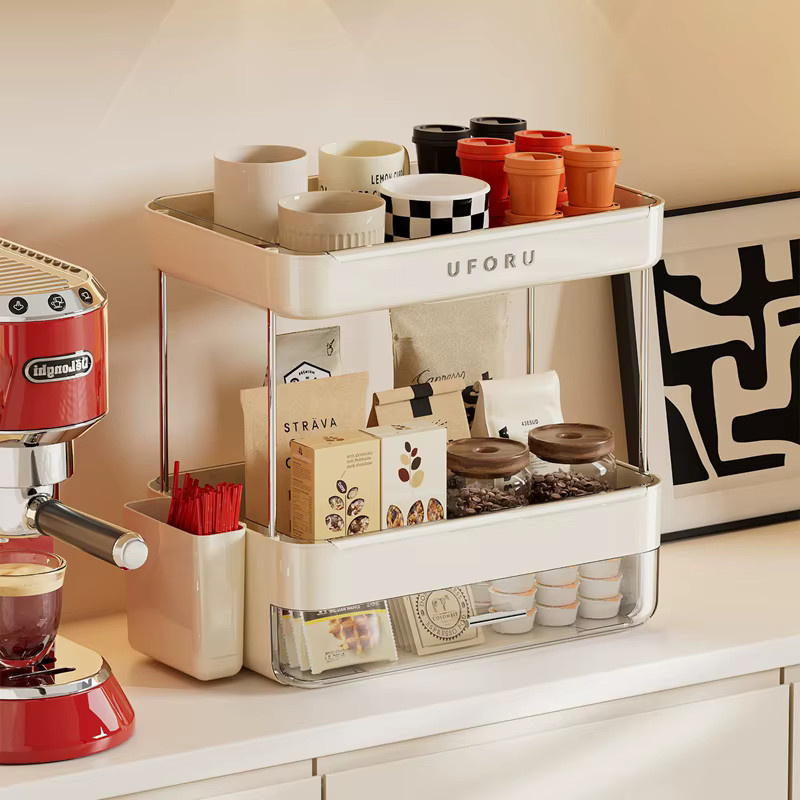 UFORU 2-stöckiger Kaffee-Organizer in Grün mit Schublade, Abtropfschale und großem Fassungsvermögen für deine Kaffeebar - Bild 2