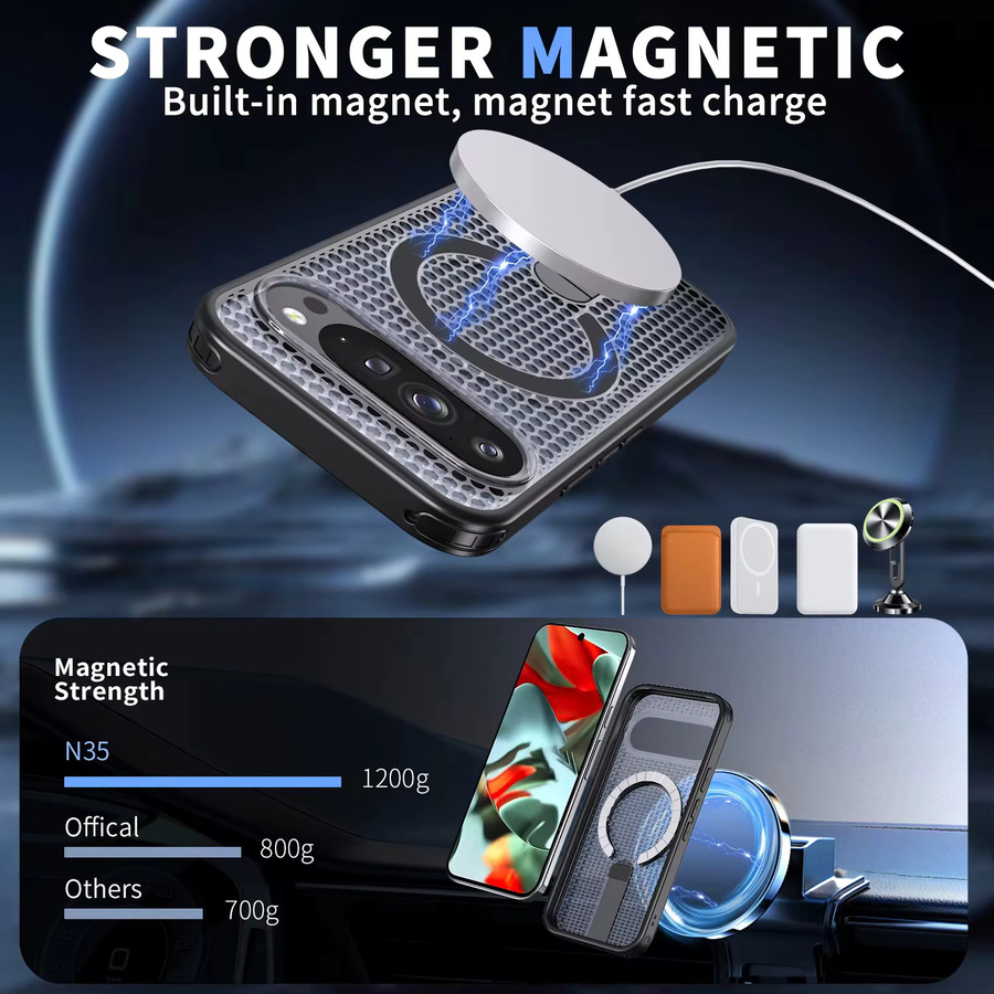 Stoßfeste Handyhülle mit magnetischer Halterung und Mesh-Belüftung für Google Pixel 11, 10, 9 Pro XL, 10A und 9A in Purple - Bild 2