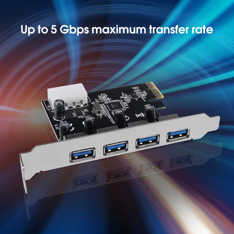 Kebidumei USB 3.0 PCI-E Erweiterungskarte mit 4 Ports, 5Gbps USB 3.0 Controller PCIe-Adapter, Schwarz - Bild 5
