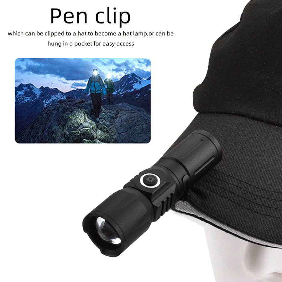 Alonefire Mini-LED-Taschenlampe mit Zoom-Beam, wiederaufladbar via USB-C, Schwarz - Bild 5