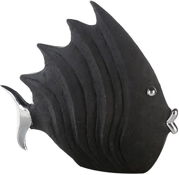 Gilde Figur Fisch in Schwarz und Silber, moderne Tischdekoration, Breite: 26 cm, Höhe: 29 cm - Bild 1