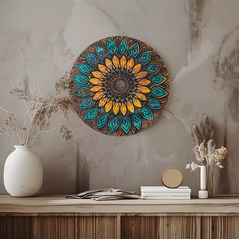 Potdemiel Vintage Mandala Wanddeko aus Metall, rund, Multicolour, B/B: 20,3 x 20,3 cm - Bild 6
