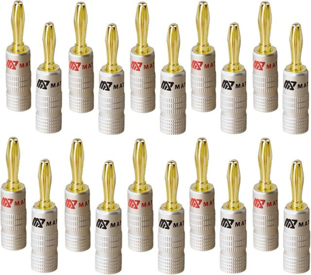 MATIHUR Bananenstecker 24 Karat vergoldet mit Schraubverschluss für Audio-Buchsen und Lautsprecher, 20 Stück, Gold - Bild 1