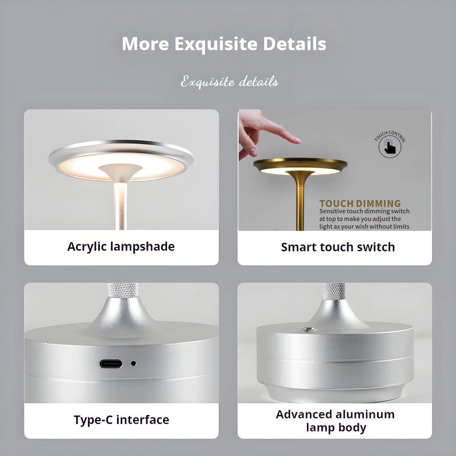HPH Kabellose Retro Tischlampe mit Touch-Funktion, stufenlos dimmbar und wiederaufladbar - Bild 3