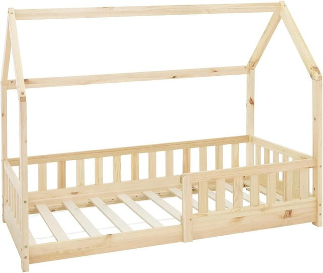 ML-Design Kinderbett Hausbett aus Kiefernholz mit Dach, Rausfallschutz und Lattenrost, B/T/H: 160 x 80 x 132 cm, Farben: Grau/Braun - Bild 2