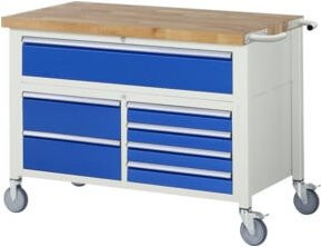Fahrbare Werkbank Rau 8921 mit 7 Schubladen in Grau und Weiß, B: 125 cm, T: 70 cm, H: 88 cm - Bild 1